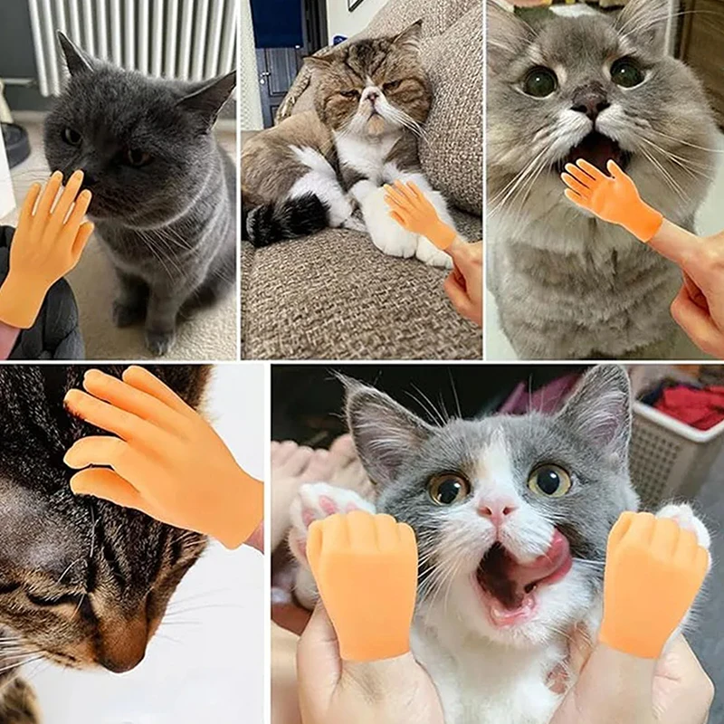 Cat Fun Toy Small Palm Shaped Mini Hands Creative Finger Cots Small Hand Tease Kitten Cats Massager Grooming Gloves Pet Supplies