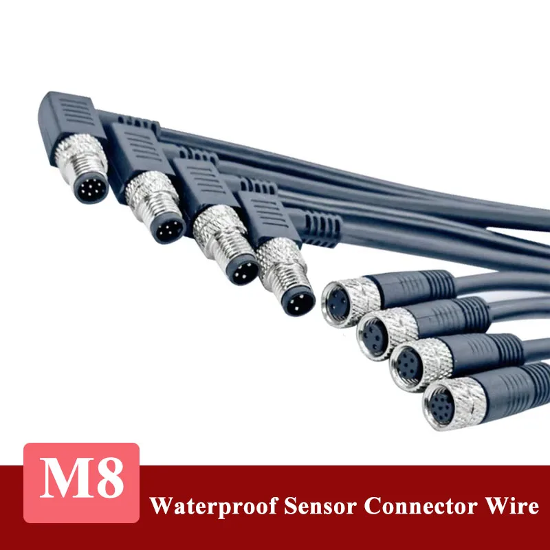 M8 Sensor Waterproof Connector Cable Industrial 3 4 6 8 Pin Injection Molded Curved Straight Head Aviation Male Female Plug Line