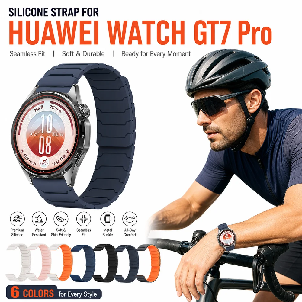 New Silicone Watch Band for Huawei GT7 46mm GT6 5 4 Pro 46mm Magnetic Buckle Lightweight Wrist Accessory for Watch GT7 GT6 46mm