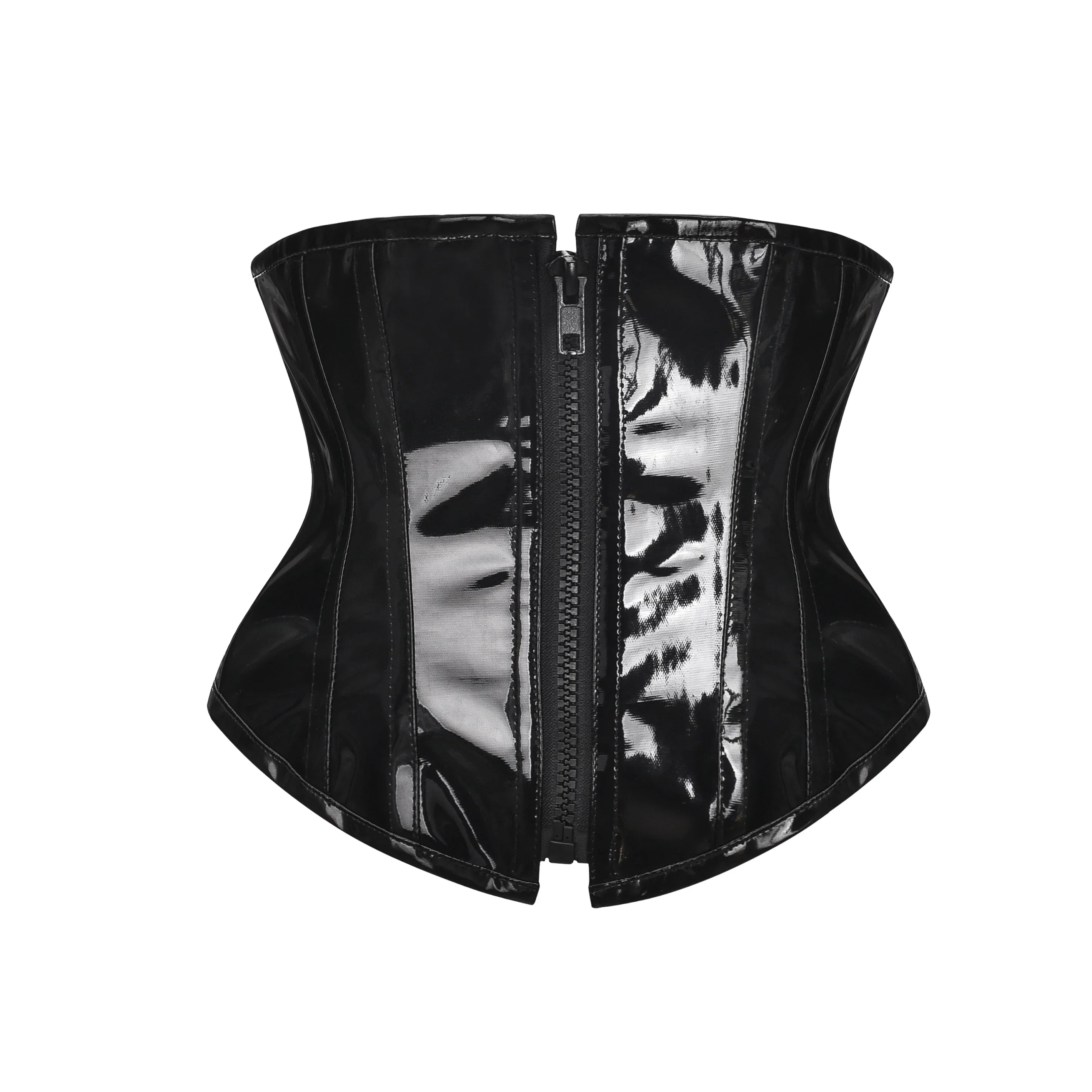 Shiny Black PVC Corset Top Wet Look PU Leather Corset and Bustier Steampunk Underbust Corselet Slimming Waist Trainer Body Shape