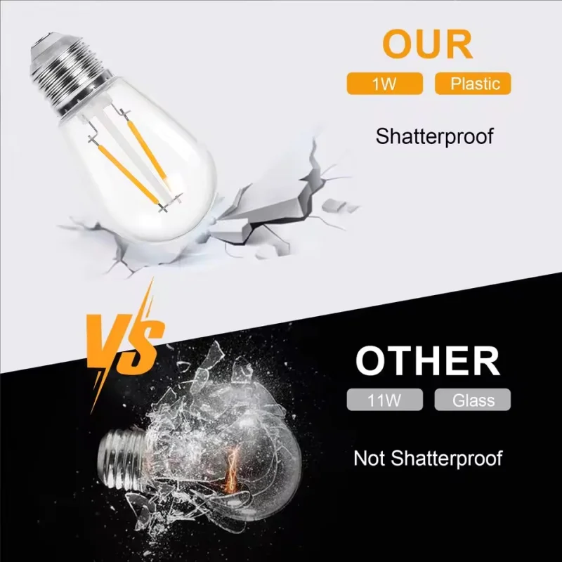 سلسلة الطاقة الشمسية ضوء لمبة استبدال التيار المتناوب 220 فولت 110 فولت شاتيربروف LED لمبات S14 E27 1 واط 2 واط اديسون مصباح بفتيل لمبات 2700 كيلو #3