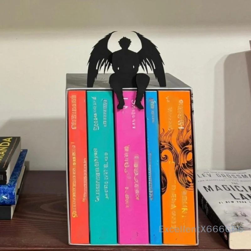 สีดําSilhouette Angelรูปปั้นไม้ตกแต่งสํานักงานBookendชั้นวางDecorเหมาะสําหรับบ้านและพื้นที่ทํางาน