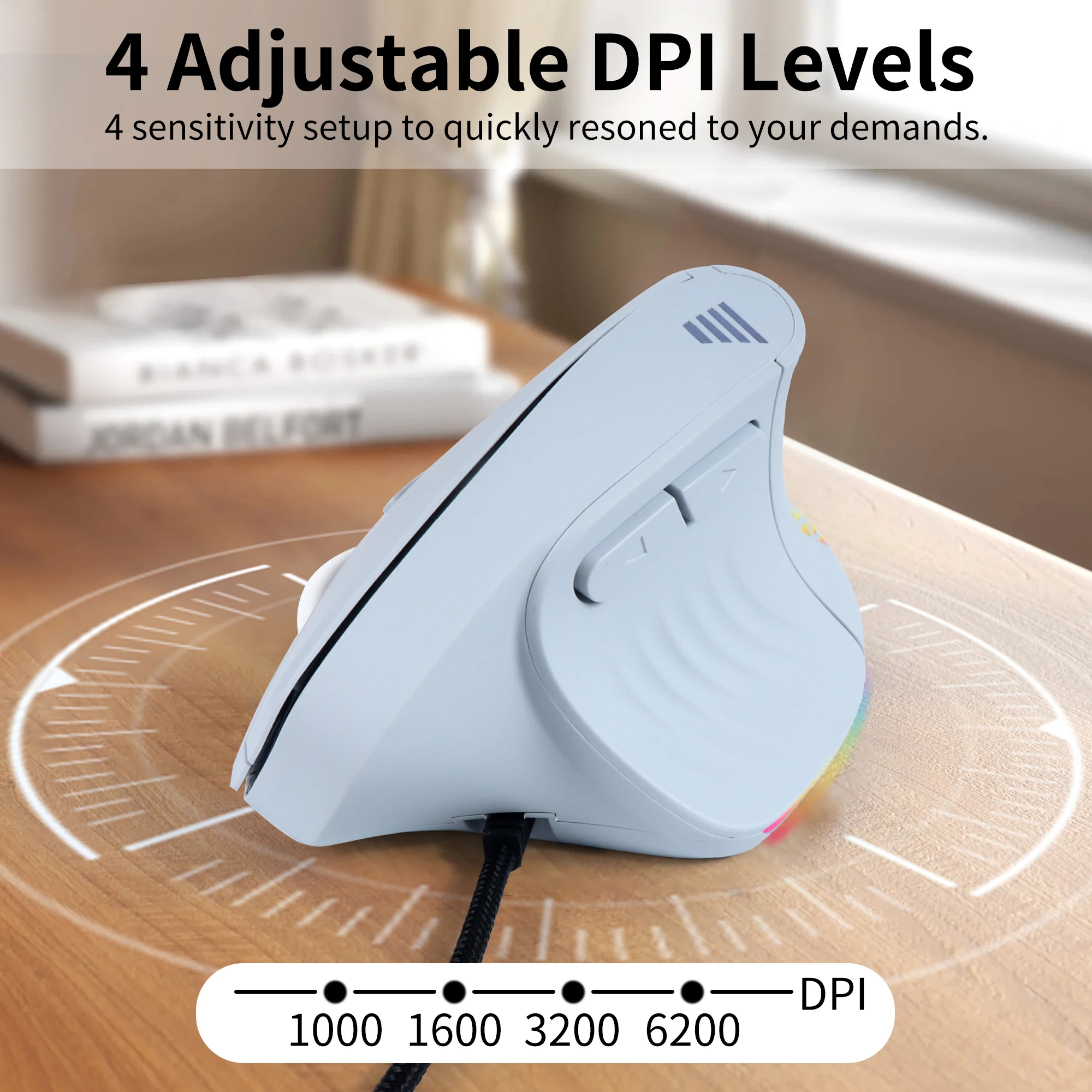 

Vertical Mouse Wired Connection RGB Light Effect Forward and Backward Buttons Low Noise Button PC Part Office Use Mause Study