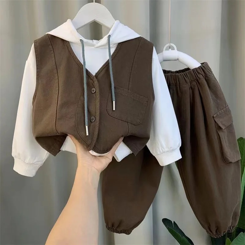 Boys Spring And Autumn Set 2024 New Boys And Babies Clothing Korean Edition Children's Handsome Three Piece Set Kids Outfits