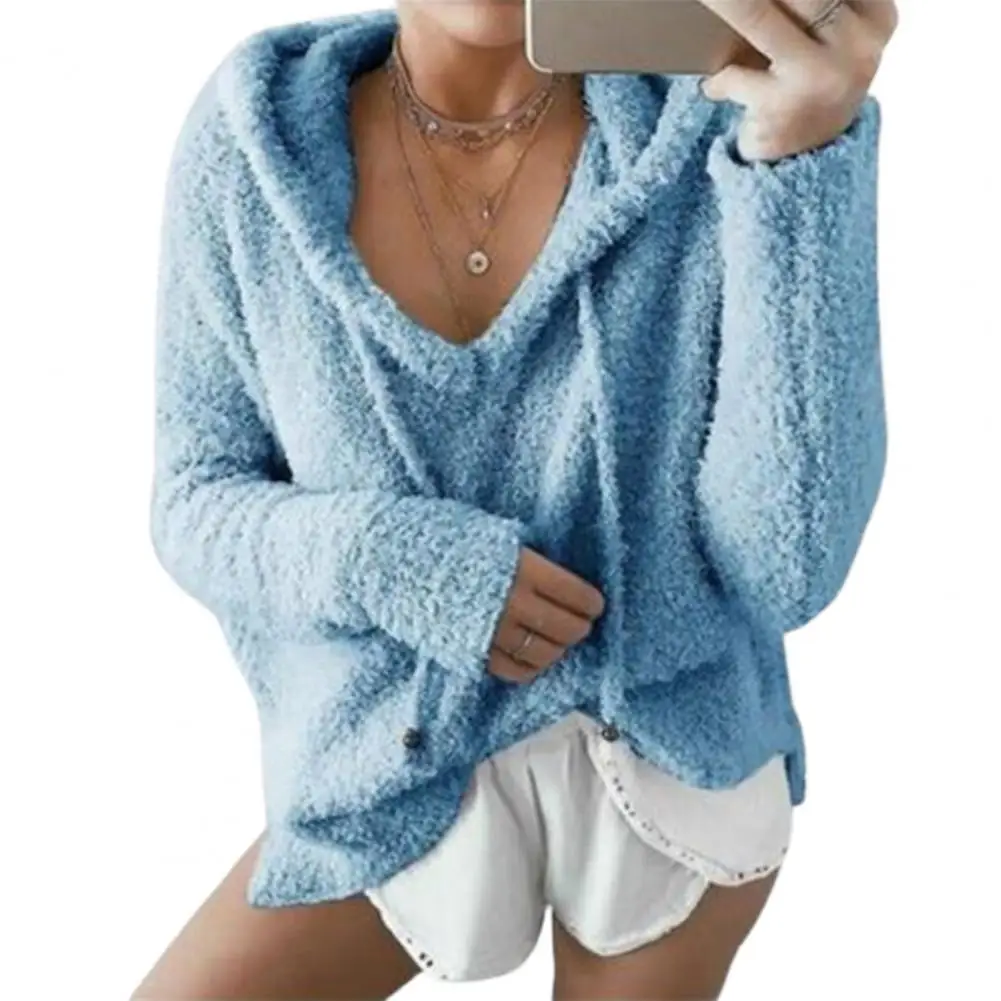 Women Hoodie Cozy Fuzzy Hoodie for Women Warm Drawstring Pullover with Long Sleeves Solid Color Loose Fit for Autumn for Women