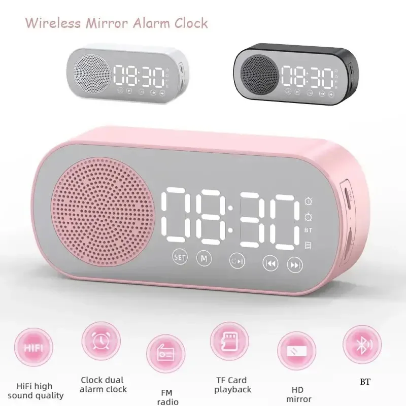 Despertador Altavoz Bluetooth, Radio Despertador Digital con Pantalla LED de Espejo, Despertador Alto para Dormines Pesados