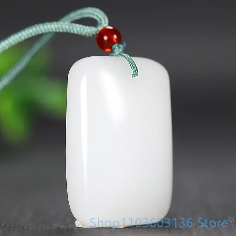 Women Pendant Smooth Surface Jade Necklace Natural Chinese Hotan Lanolin Grade Gold Wire White Jade Non Carved Smooth Pendant