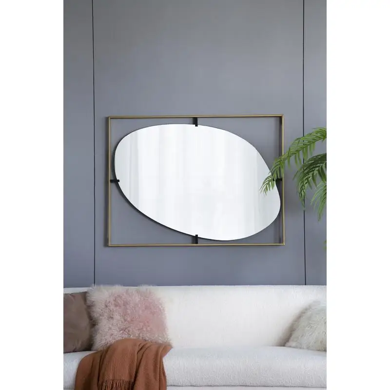 

30x1x40 Inch Poppy Mirror with Gold Metal Frame, Contemporary Wall Decor for Bathroom and Entryway