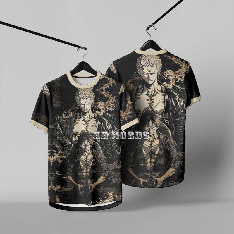 

Roronoa Zoro Luffy One Piece T-shirt Men's Women's Full Print Anime Streetwear Dark Vintage Casual Breathable Jersey