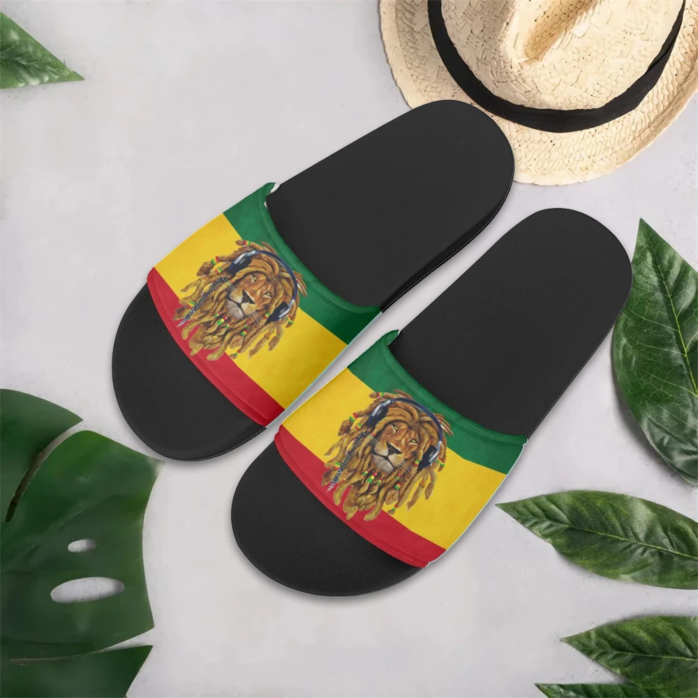 

INSTANTARTS Jamaican Flag Reggae Lion Print Women Slippers Anti-Slip Bedroom Sandals Ladies Lightweight Flip Flop Female Slides