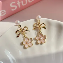 Simple Sakura Tassel Stud Earrings for Women Fashion Elegant Exquisite Rhinestones Flowers Earrings Party Jewelry Wholesale