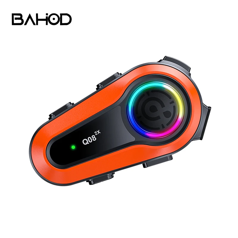 BAHOD Q08-2X Motorcycle Helmet Intercom 2 Riders 800m Real-time Intercom Earphone Bluetooth High Endurance 25H IPX6 Waterproof