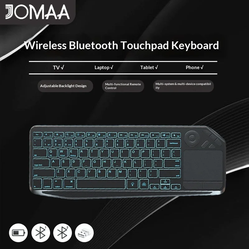 JOMAA Wireless Bluetooth Keyboard Backlit Touchpad Mute Rechargeable Dual Mode For Office Home Smart Tv Computer Tablet