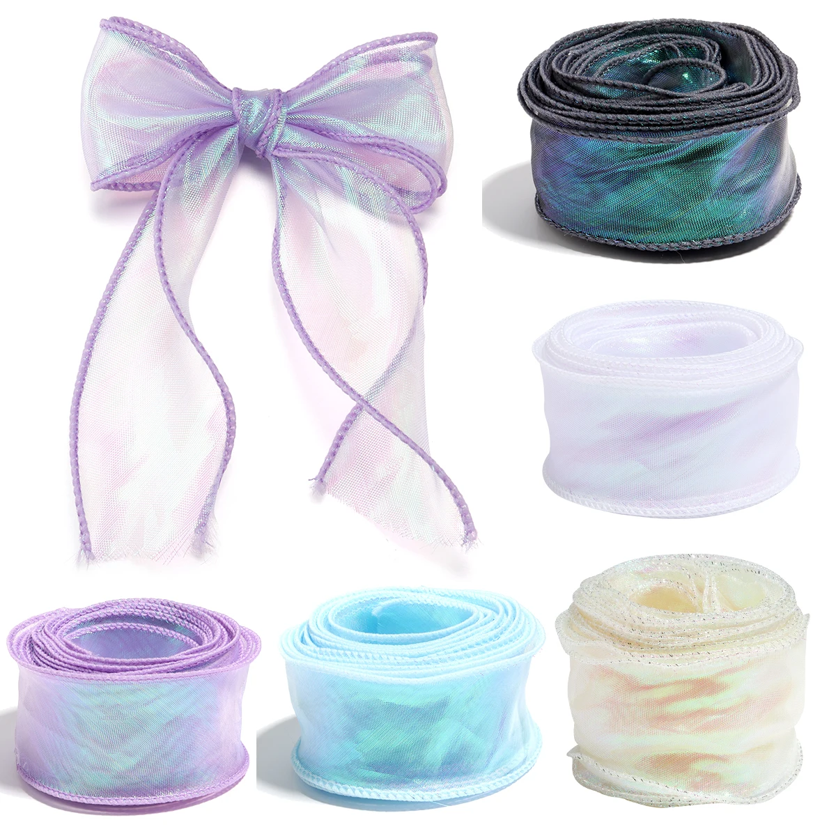5Yards 4cm Fishtail Organza Ribbon Reflective Iridescent Wavy Edge Ribbon for Gift Wrapping DIY Bow Bouquet Voile Ribbons