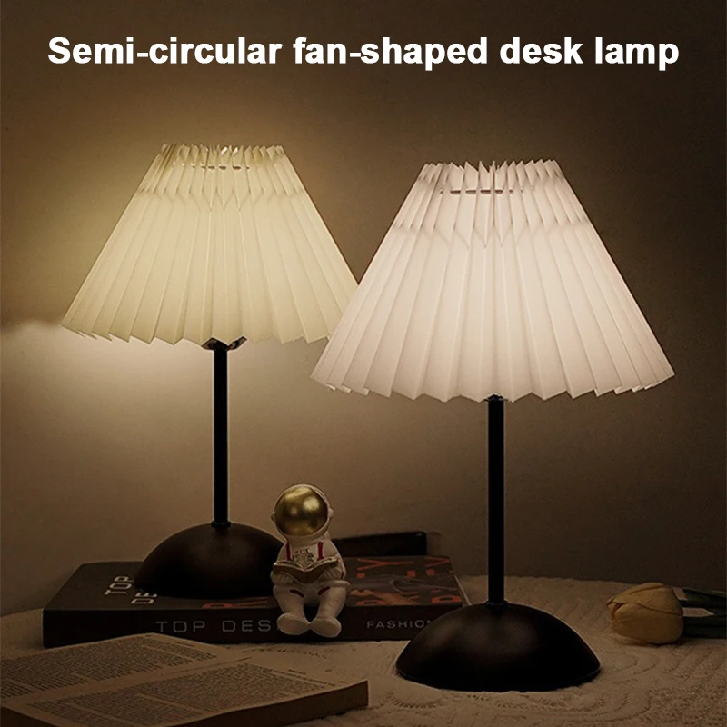 USB Plug Nordic Pleated Fabric LED Table Lamp Soft Ambient D
