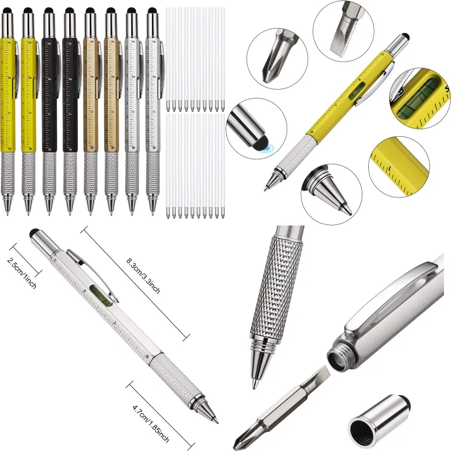 Zhanmai 8-delige multitool-pennen 6-in-1 multitool-pennenset met vullingen voor verjaardagscadeaus voor mannen Kerstsokvullers voor mij