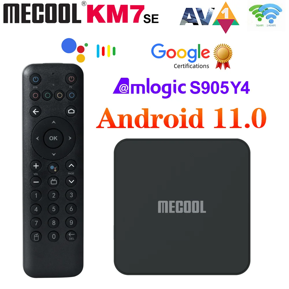 Mecool KM7 SE TV Box Android 11 ATV Certificado por Google LPDDR4 2GB RAM 32GB 4K Wifi Dual BT5.1 Compatible con AV1 Youtube 4K Set Top Box