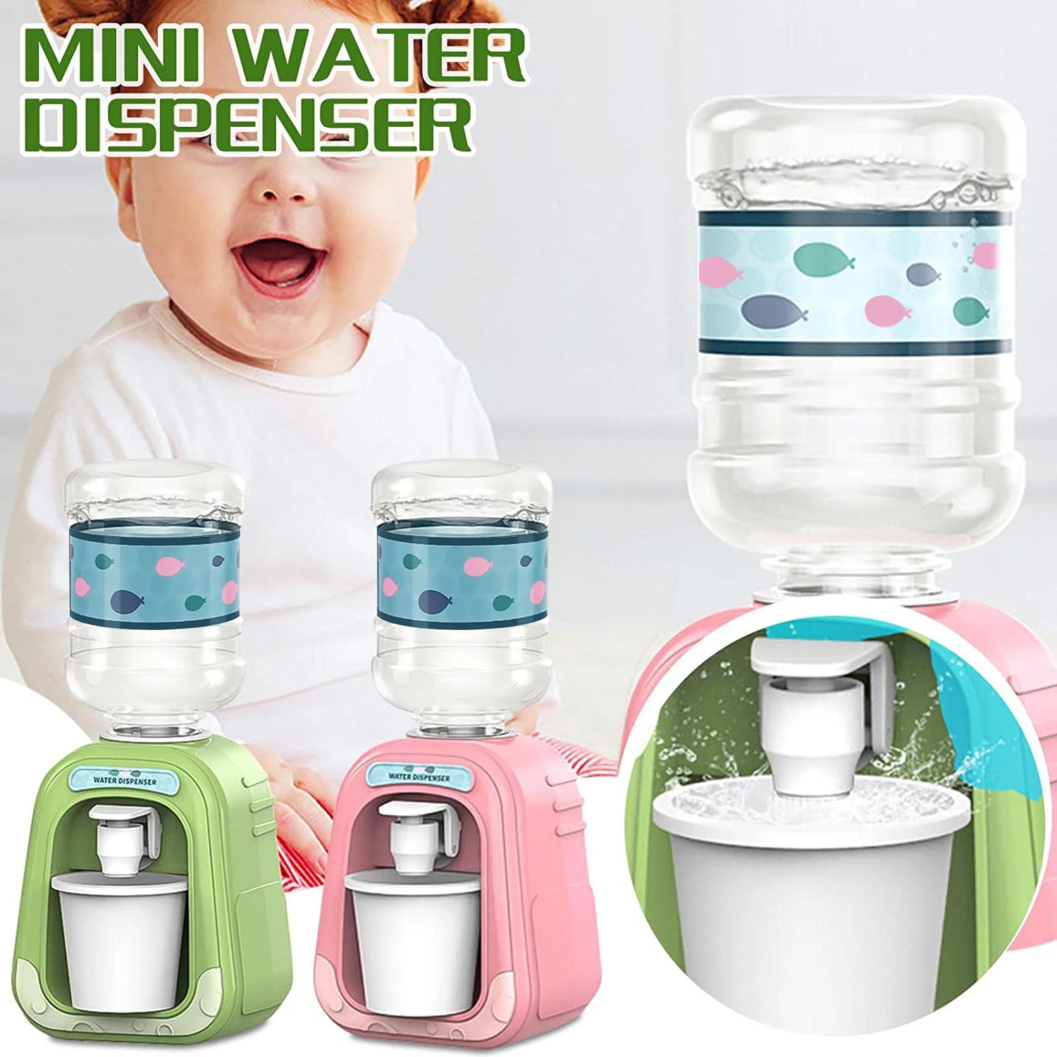 Mini Children Dual Water Dispenser Toy Cute Cold/Warm Water Juice Milk Drinking Fountain Simulation Cartoon Kitchen Toy for Girl