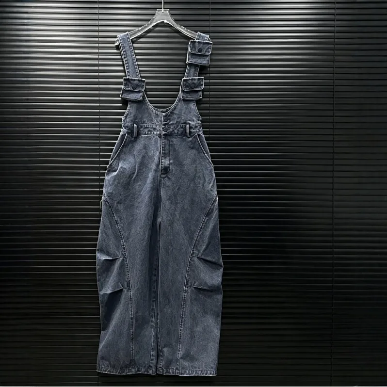Loose Fit Dress Pockets Maxi Length Casual with Asymmetrical Long Overall Dress Pull on Distressed Strap Style Women Jumpsuit