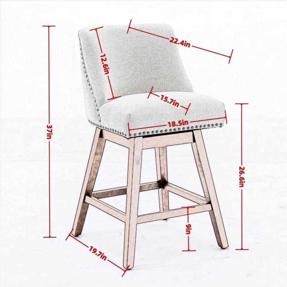 Taburetes de bar giratorios con altura de mostrador y asiento giratorio de 360 grados, juego de 2 taburetes de bar tapizados con altura de asiento de 26 pulgadas de alto, tela en gris