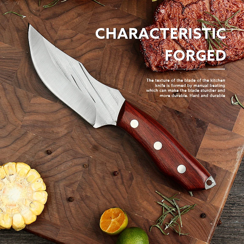 Forge Boning Knife Red Rosewood Handle Stainless Steel Forged Knife Meat Cleaver Knife Bottle Opener Pocket Knife With Cover