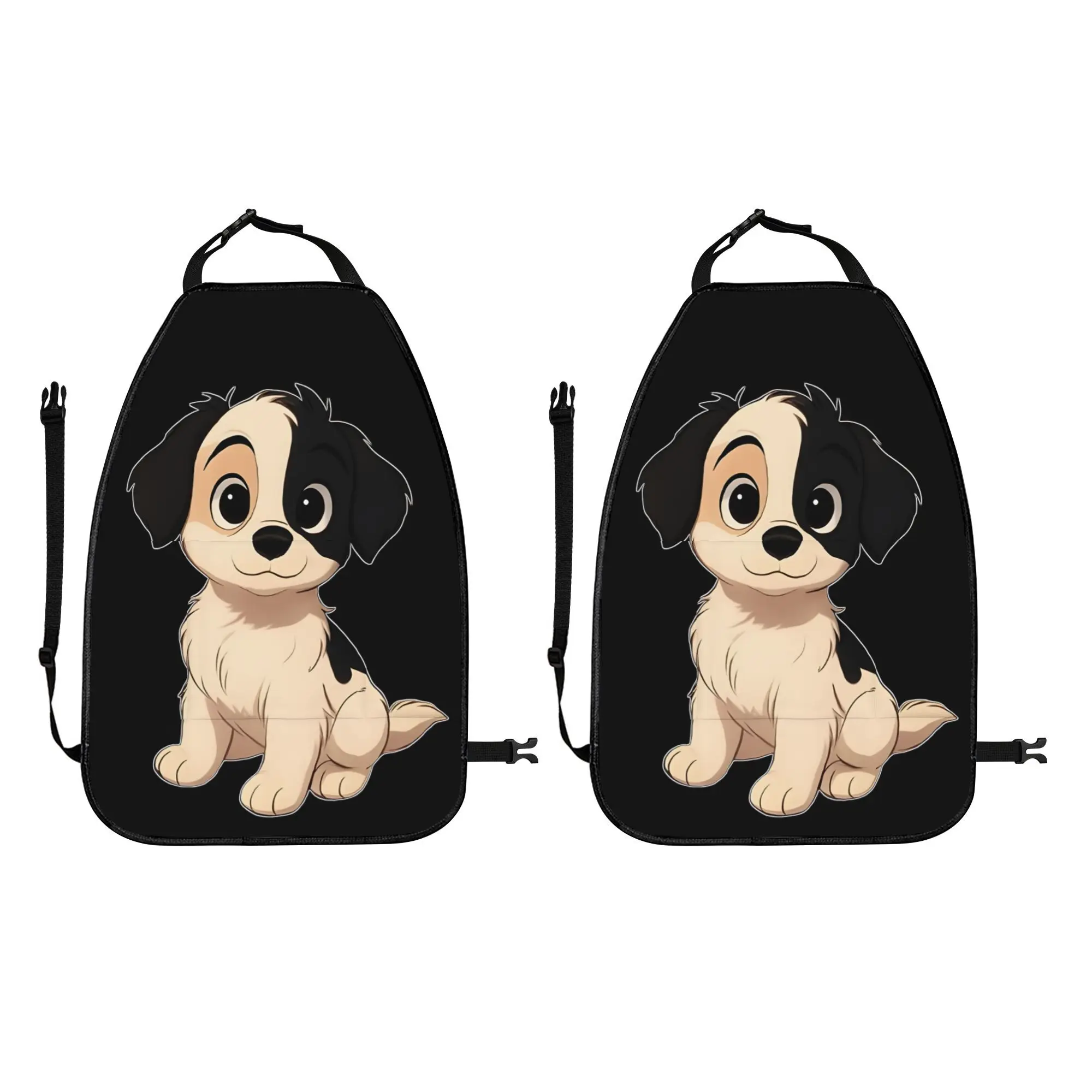 2D Flat 2pcs Cute Cartoon Border Collie Car Seat Backrest Storage Bag - Adjustable, Multifunctional, Anti-Kick Polyester Storage