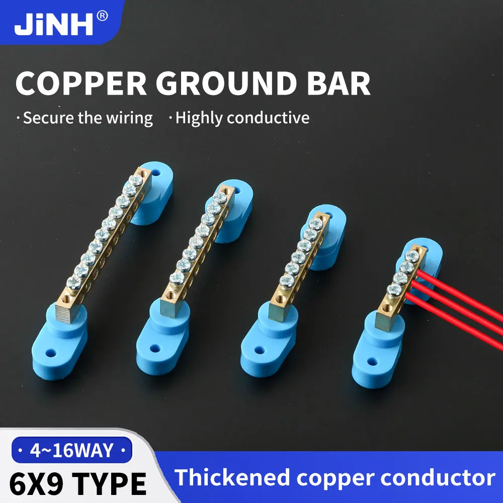 JINH 1 Uds 6x9 barra de tierra de cobre-bloque de terminales de 4/6/8/10/12 orificios para caja de distribución conexión de cableado de tierra cero