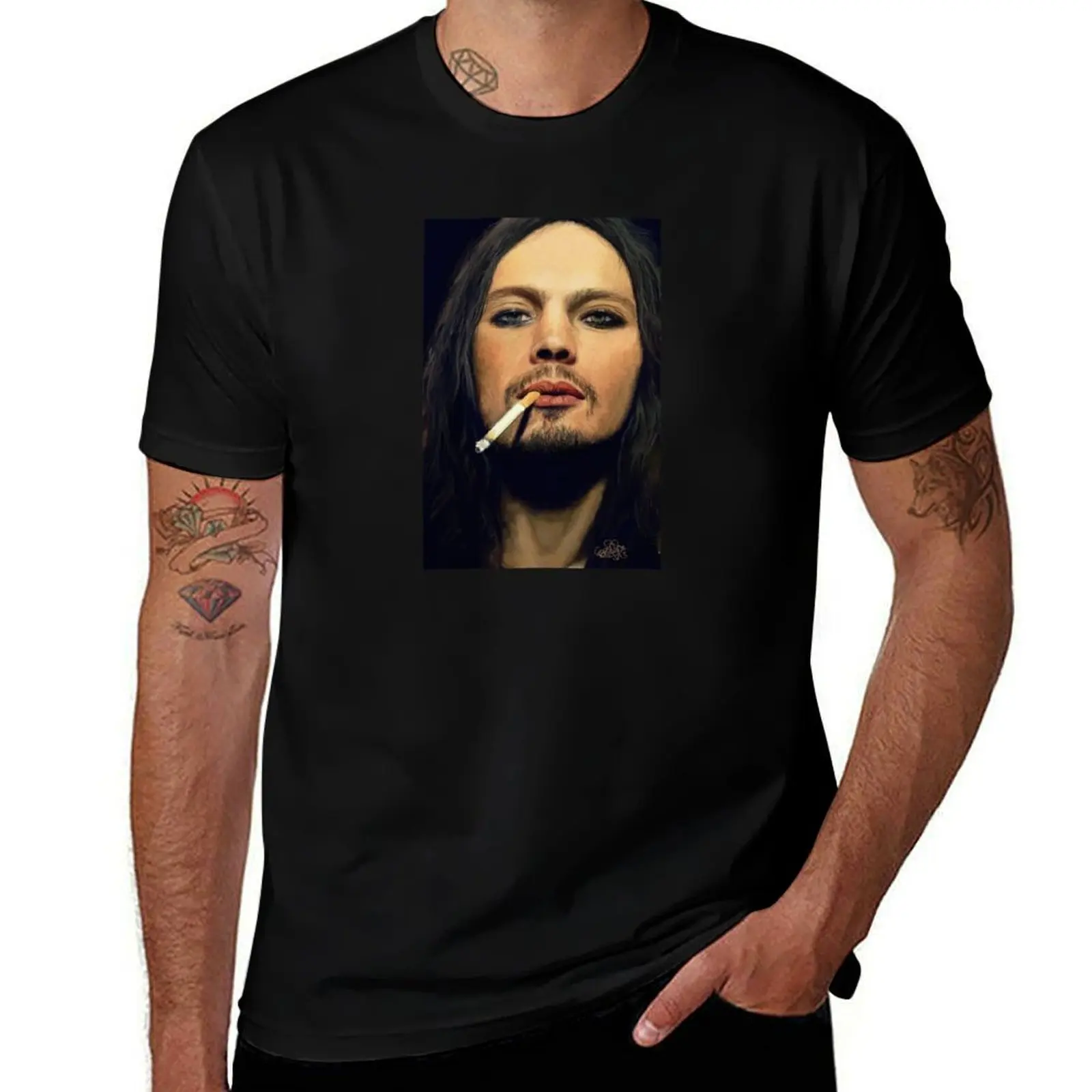 

Ville Valo drawing T-Shirt Everyday Wear Basic Short Sleeve Top