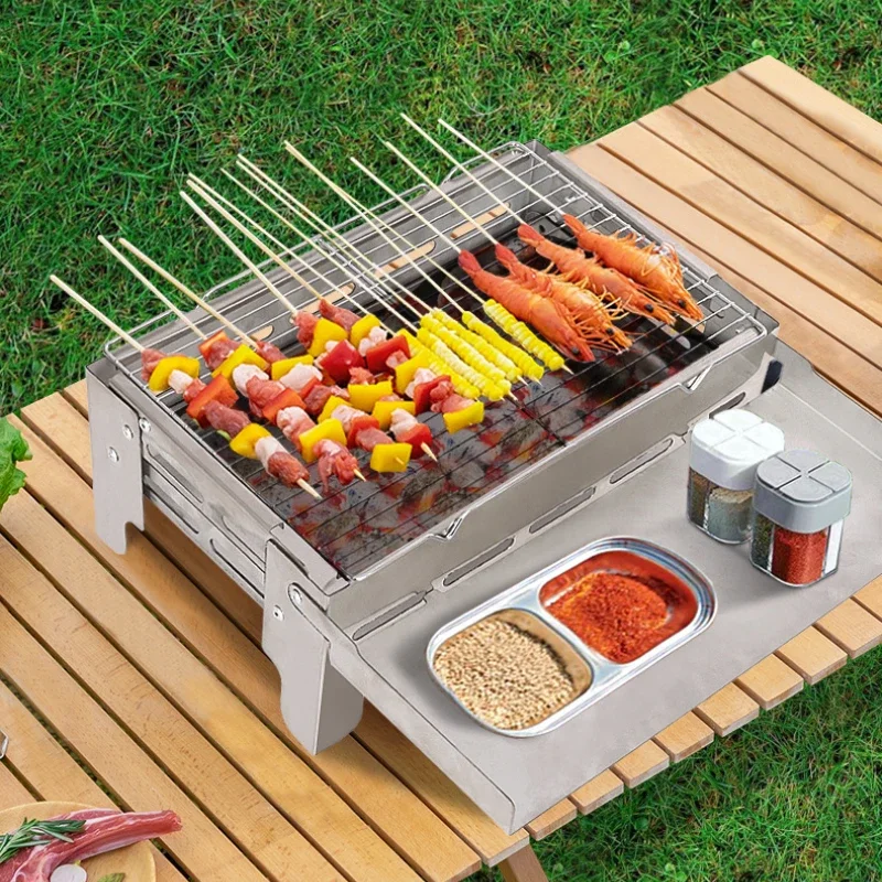 Stainless Steel Barbecue Rack Foldable Portable Thickened Firm bbq Stove For Barbecue Meat Skewers Charcoal BBQ Grill Outdoor