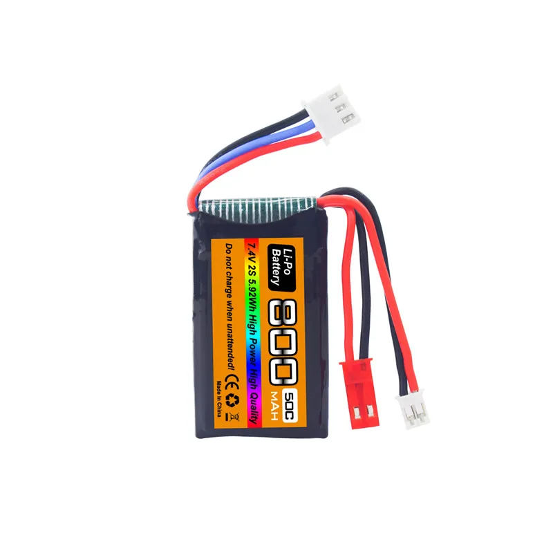 2PCS 7.4V Li-Po Battery 50C 800mAh With JST And PH2.0 Plugs For Most 1/10,1/16,1/18,And 1/24 Scale RC Cars,Trucks,And RC Drone