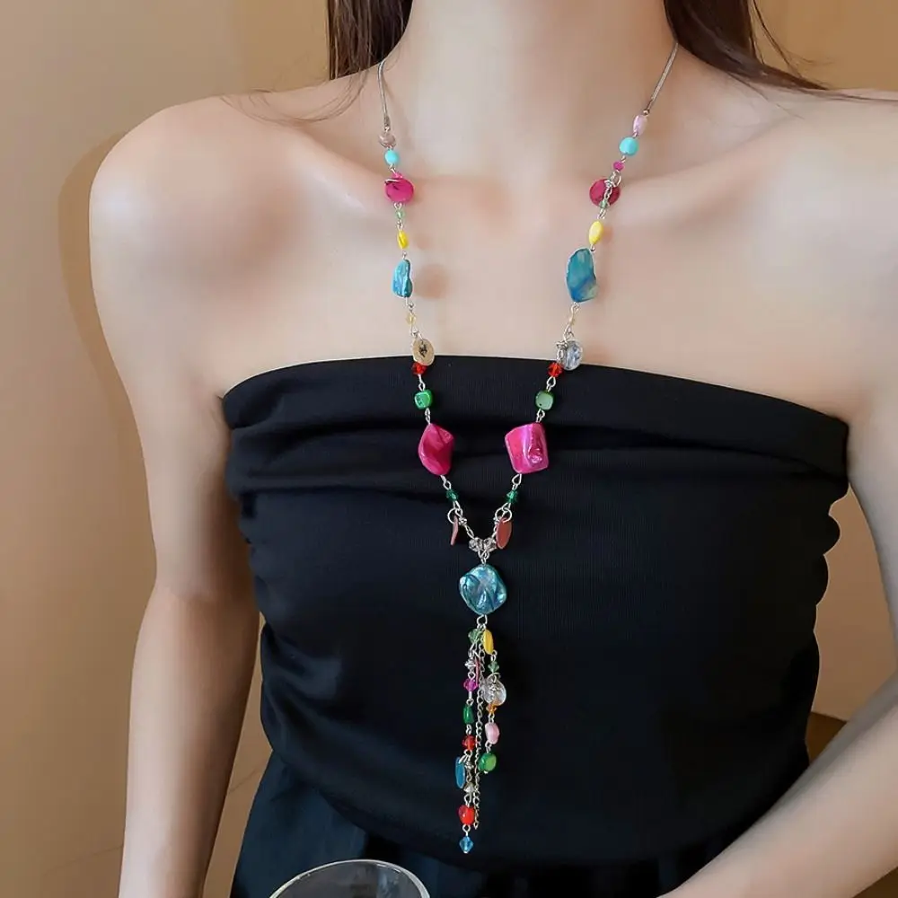 Fashion Bohemian Antique Shell Beaded Colorful Long Stackable Double Layers Women Girls