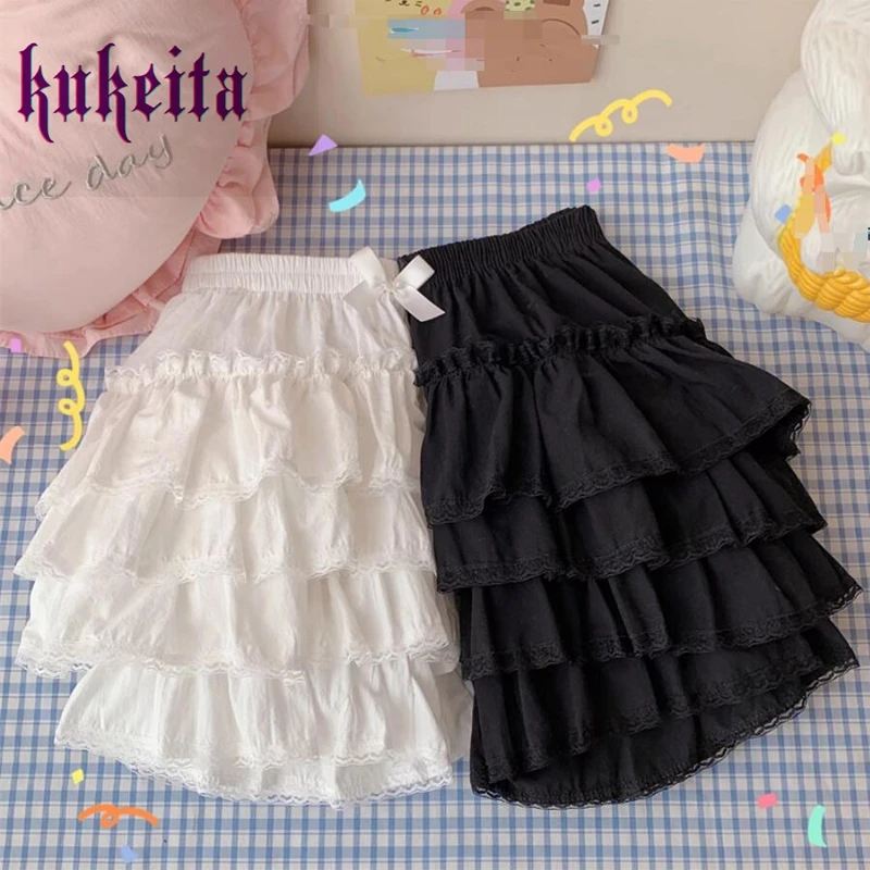 Kukeita Harajuku Sweet Lace Gothic Lolita Shorts Skirts Y2k Japanese Kawaii Ruffles Bloomers Women Cute Summer Safety Shorts