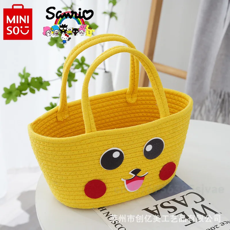 Miniso Pikachu New Women's Handbag Fashionable and High-quality Cotton Fabric Storage Bag Cartoon Multifunctional Shopping Bag