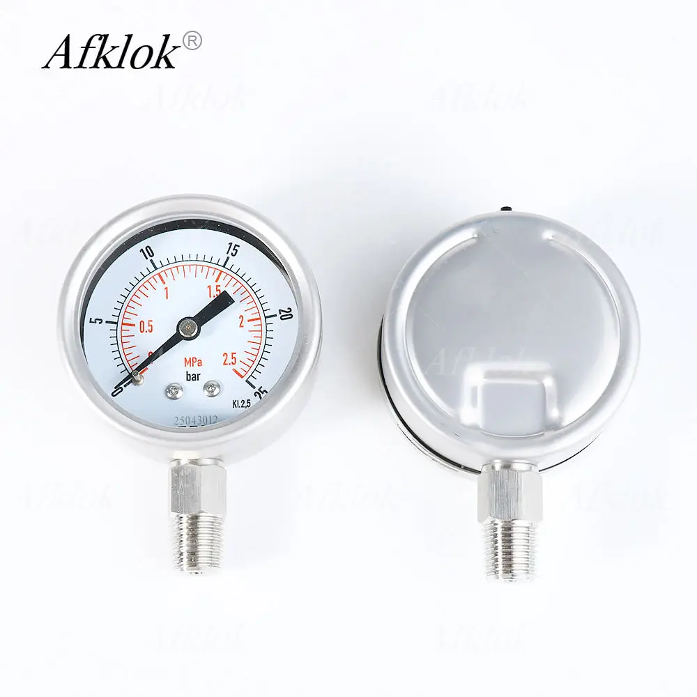 

Dual Scale 100MM Stainless Steel Oil Filled Pressure Gauge 1/2 NPT Thread 0-25Bar/0-2.5MPa Diaphragm Pressure Gauge