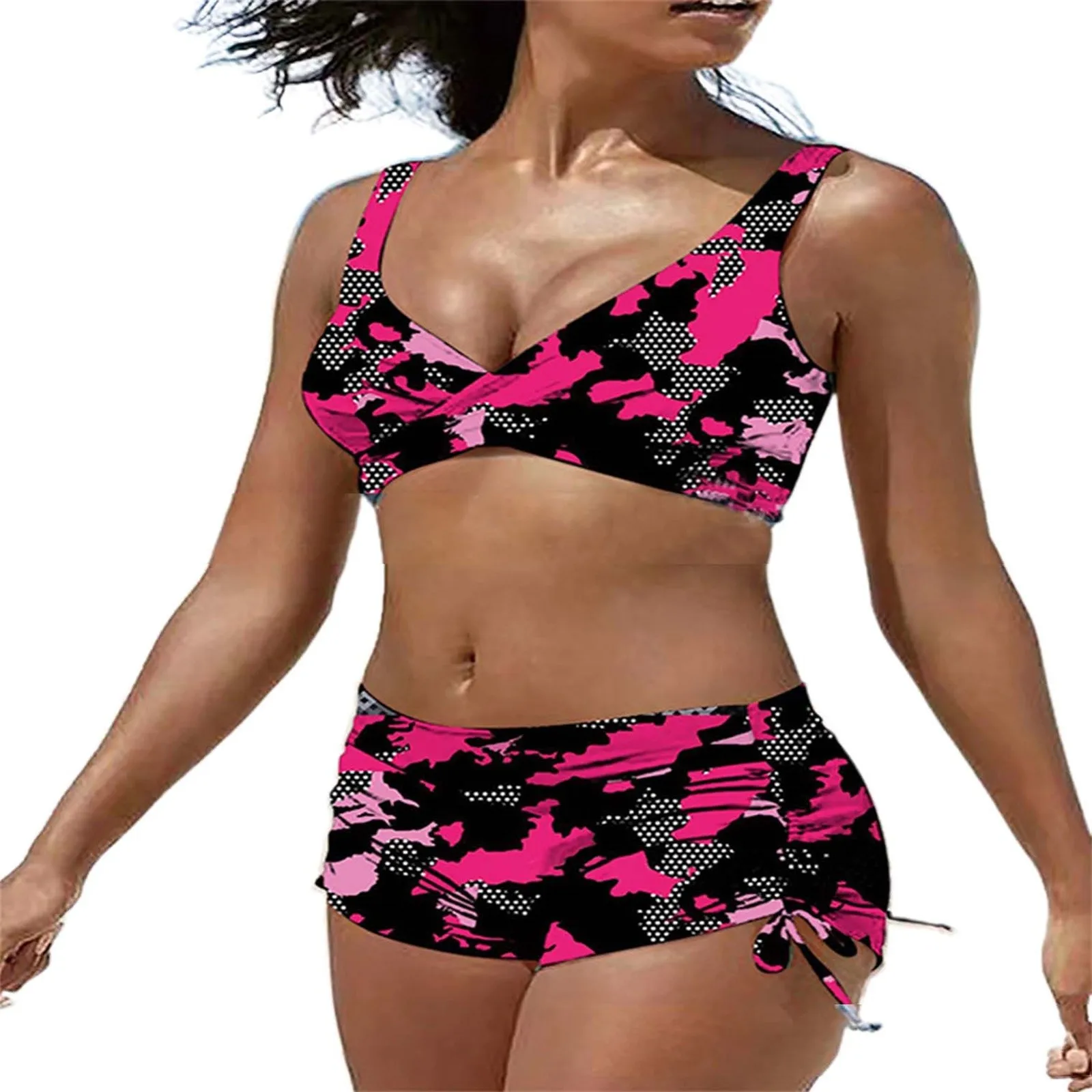 Bikini con estampado de Bóxer colorido para mujer, traje de baño deportivo Sexy de color sólido para playa