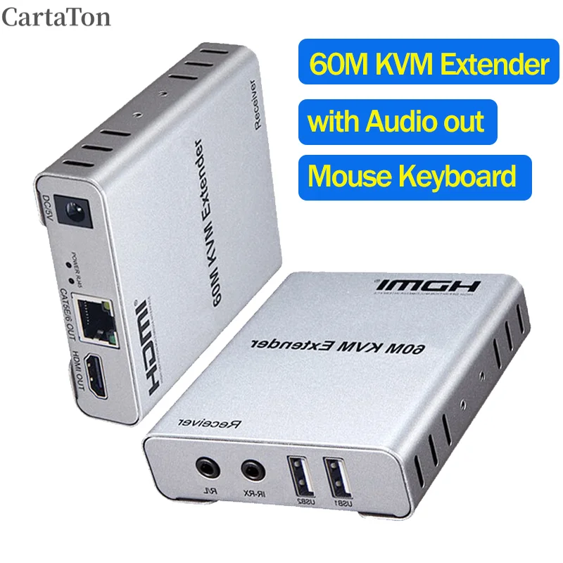 

Удлинитель HDMI KVM 1080P по Ethernet через кабель RJ45 CAT5E/6, 60 м, HDMI USB KVM-удлинитель, передатчик-приемник, поддержка мыши и клавиатуры