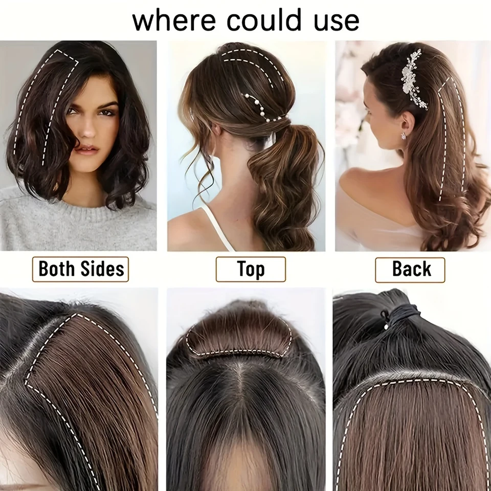 2 Piezas Almohadillas de Cabello Invisibles Naturales para Mujer Extensiones de Cabello Volumen Forro Superior Cubierta Sintética Sin Costura 4