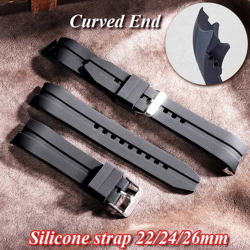 22 mm 24 mm 26 mm Kautschukarmband, gebogenes Ende, Silikon-Uhrenarmband für Seiko Universal Soft Armband Ersatz, wasserdichtes Armband