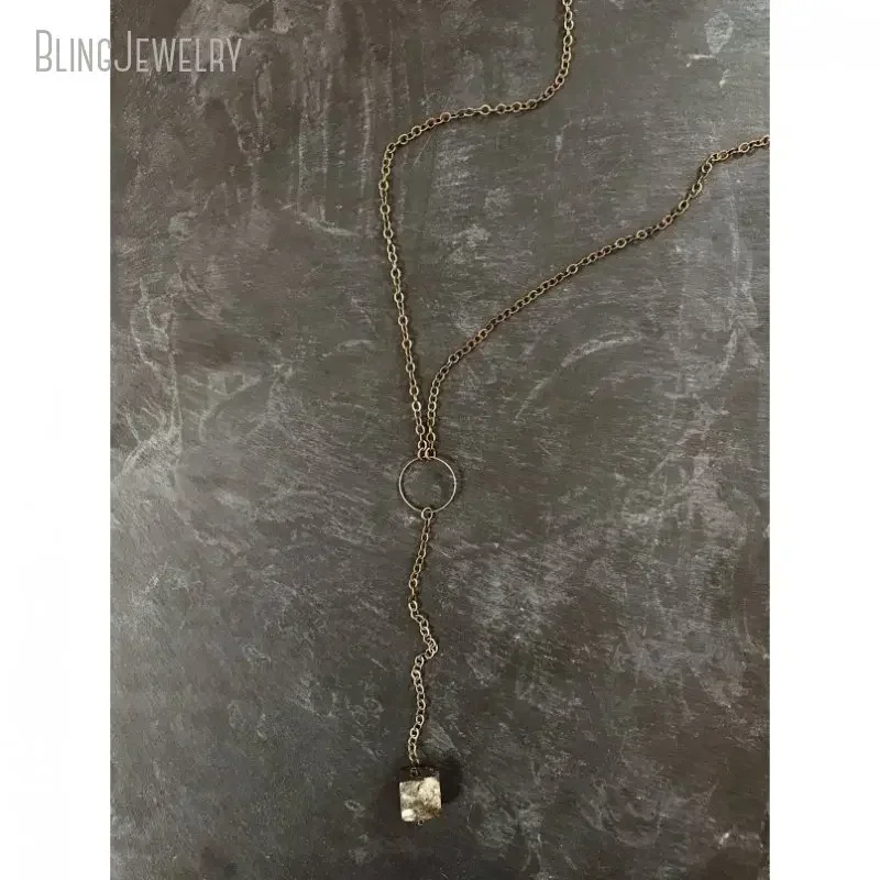 20pcs Pyrite Cube Nugget Lariat Y Necklace Brass Chain Boho Minimal Long Layered Boho Grunge Jewelry for Women