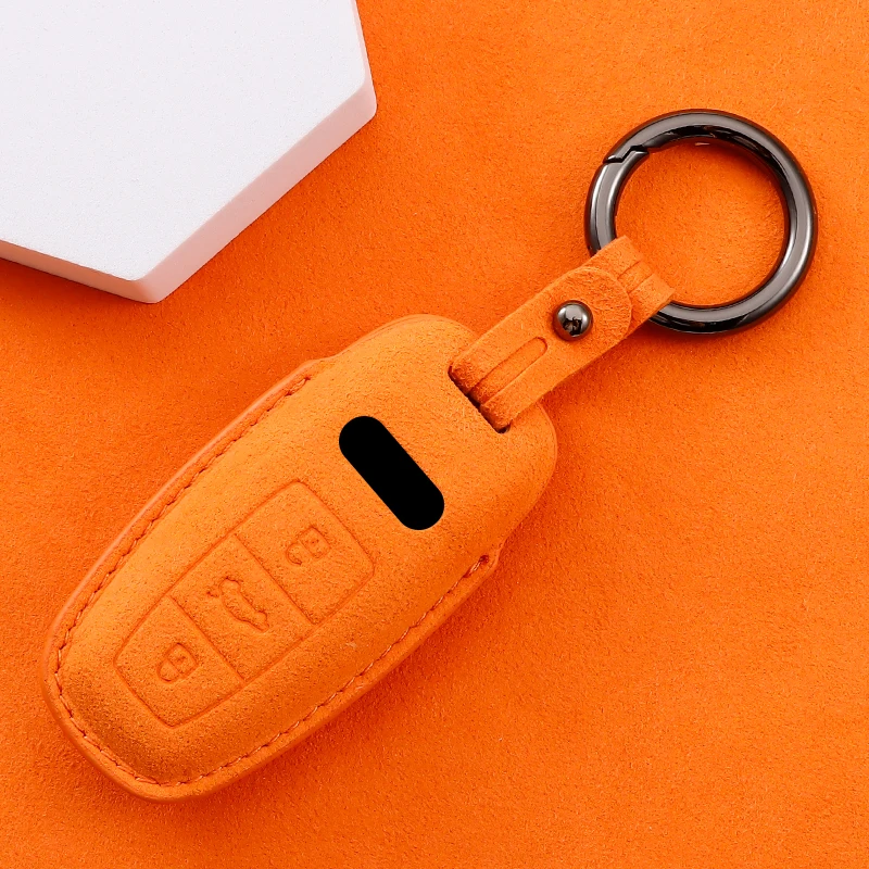 NEW Leather Suede Style Car Key Case Cover For Audi A3 A4 B9 A6 A7 4K A8 E-tron Q5 Q8 C8 D5 SQ8 Key Protection Bag Accessories