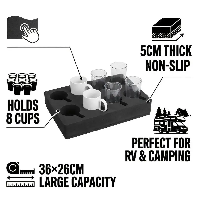 RV Cup Holder 8/13 Slot Foam Space Saving Rack Non-Slip Drink Mug Storage Organizer for Caravan Camping Trips view 5