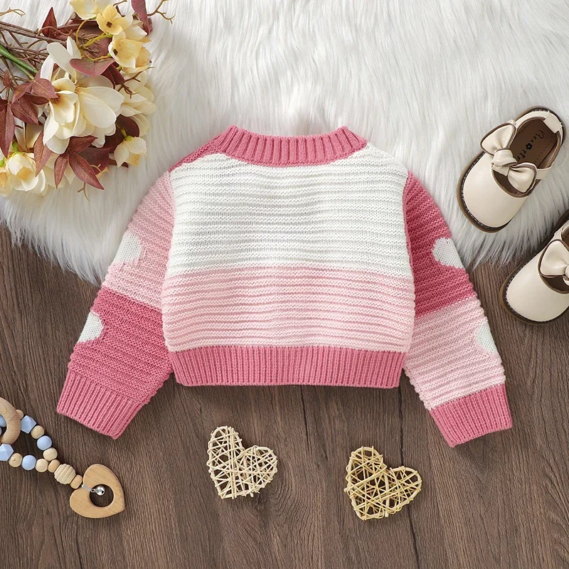 Baby Sweaters Knit Infant Girl Cardigan Fashion Loving Spliced Newborn Chlid Clothing Long Sleeve Autumn Outerwear Knitwear Cute