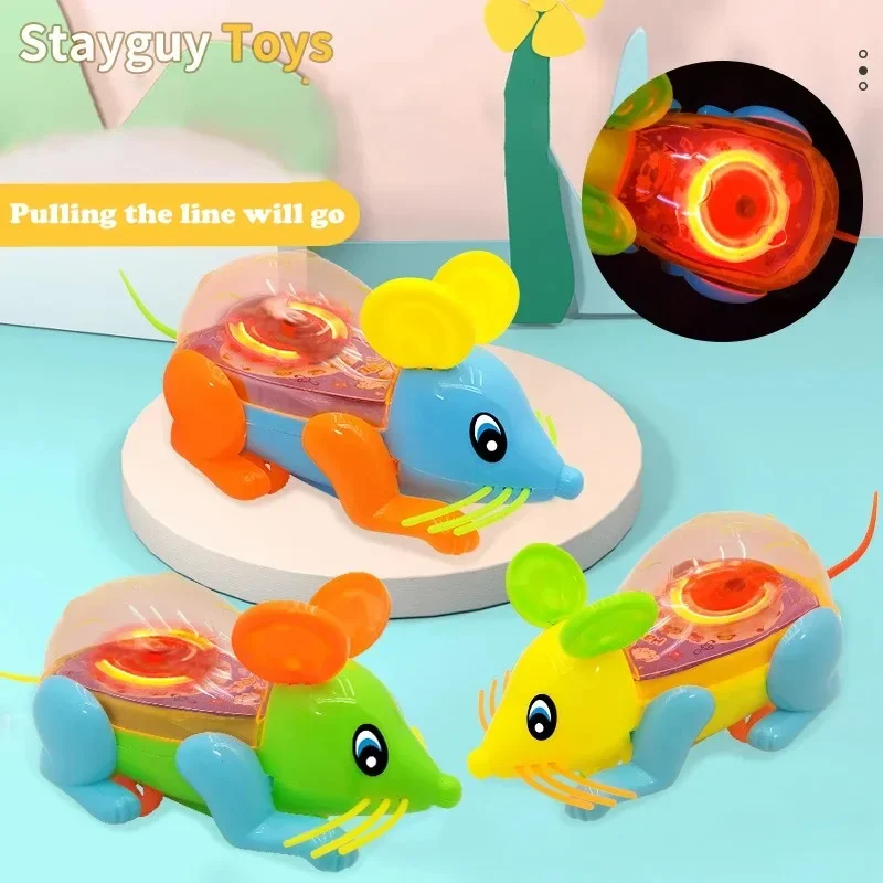 Creative Running Mouse Cat Toy Glowing Pull Line Inertia Moving Car Simulation Mice Kids Educational Cartoon Luminous Toys