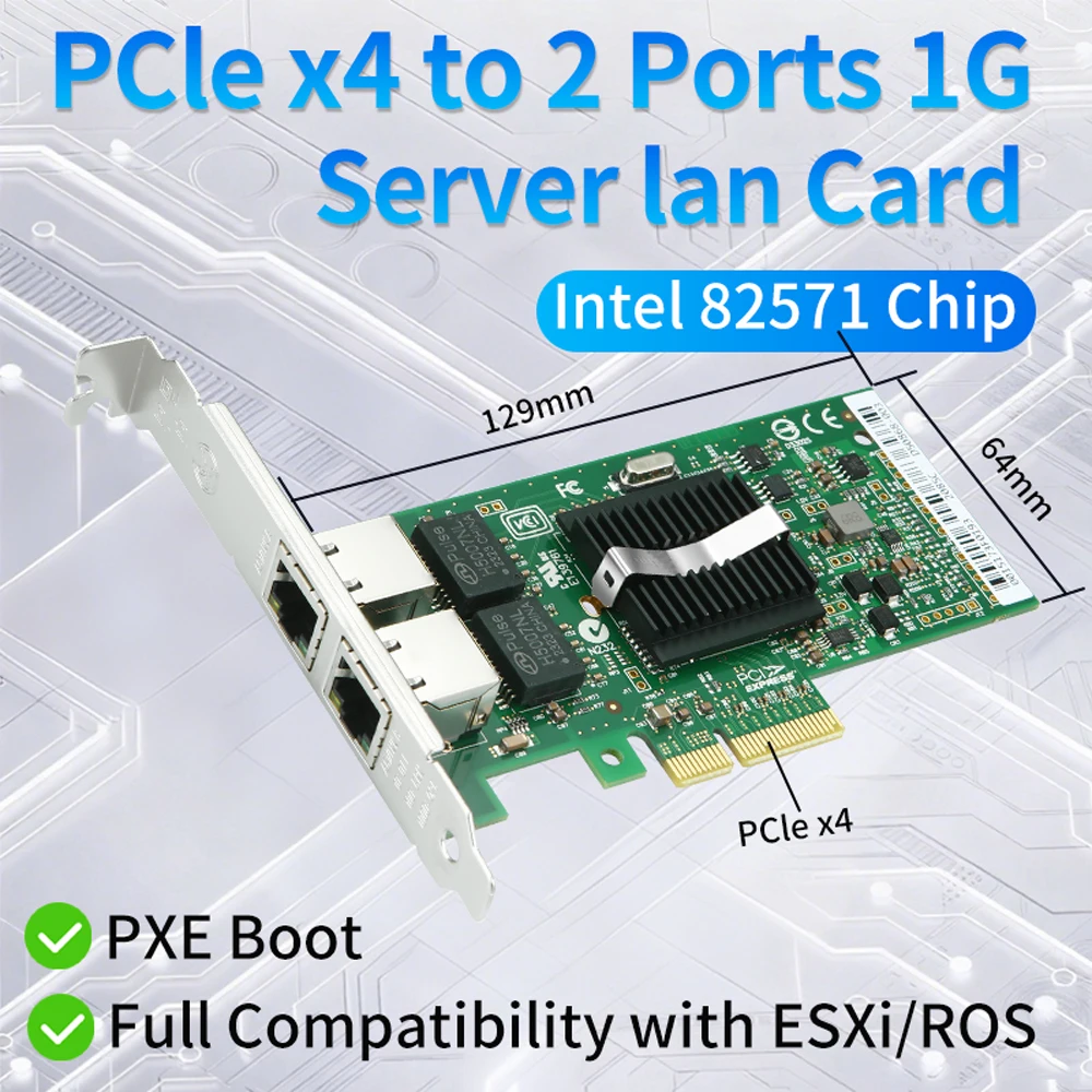 INTEL 82571-T2 PCI-Express ثنائي المنفذ 10/100/1000Mbps جيجابت إيثرنت بطاقة خادم محول NIC تحكم خادم الكمبيوتر #1