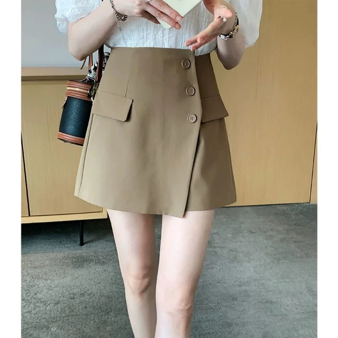 Plus Size High Waist Suit Shorts Women's Spring Summer Fashion Casual A- Line Mini Skirt Button Decoration OLShort Pants Trend