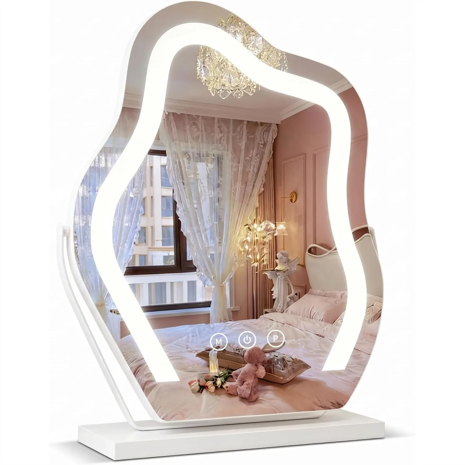 

Cloud Shaped Makeup Mirror with Lights 3 Color Dimmable 360° Rotation Touch Control Tabletop Vanity Mirror for Women