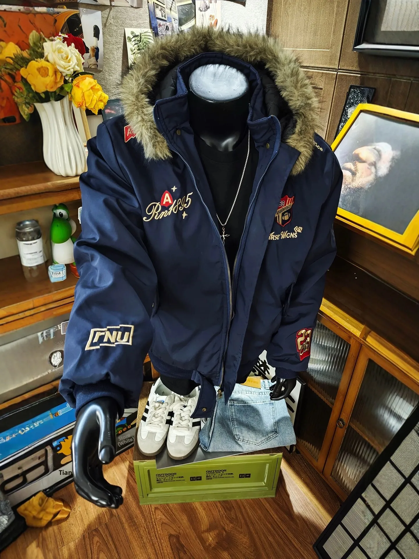 

Thiened ort Parka Jaet Mens Winter Coat Mountain Eagle Embroidery Cotton Workwear Hooded Warmth Youth Faion