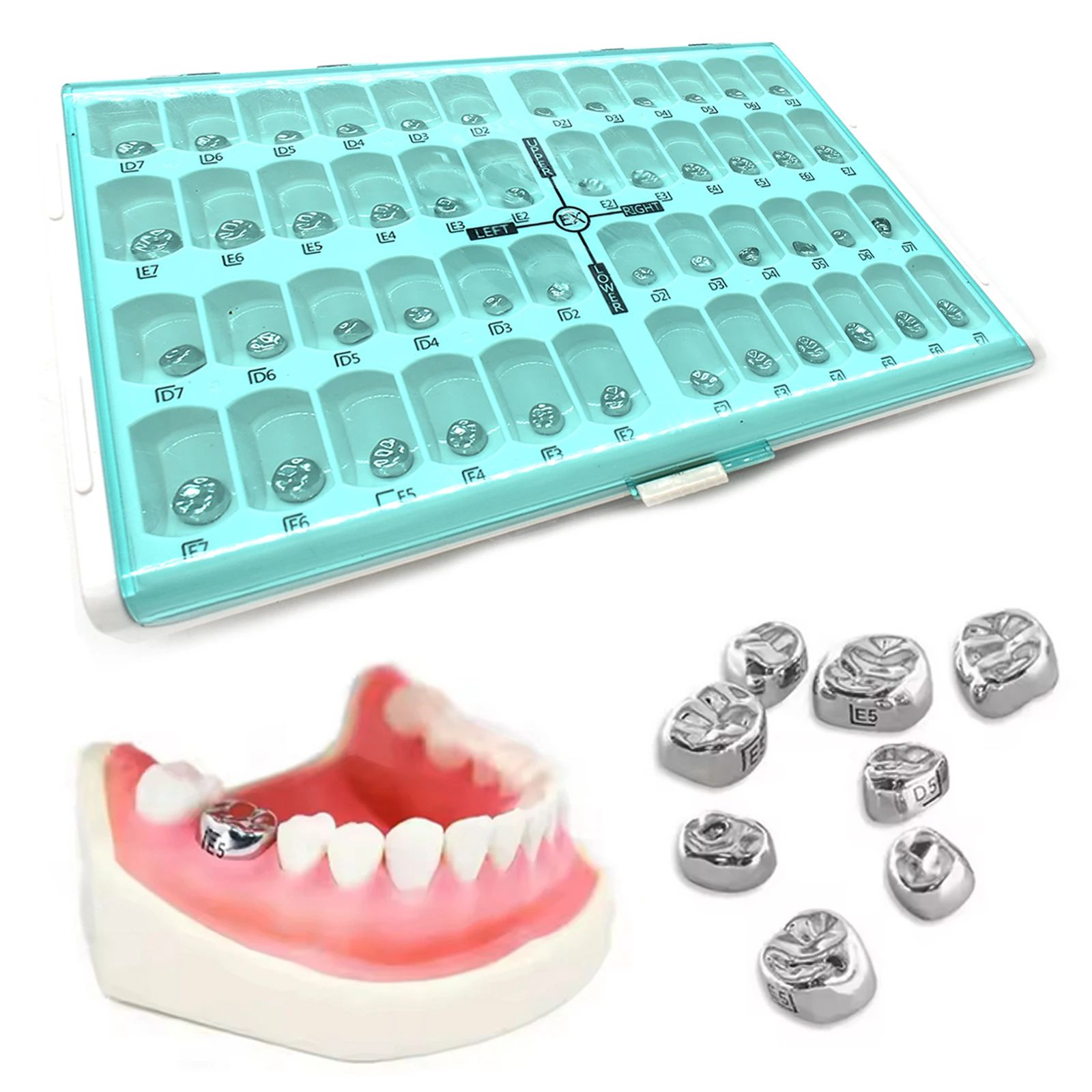 

48Pcs/Box Dental Crowns Preformed Metal Crown Stainless Steel Temporary Crowns Dentistry Orthodontic Material Therapy Tools