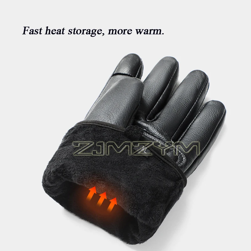 Autumn And Winter Cowhide Gloves Fleece Thickened Warm Touch Screen Gloves Anti-slip And Windproof Riding Gloves