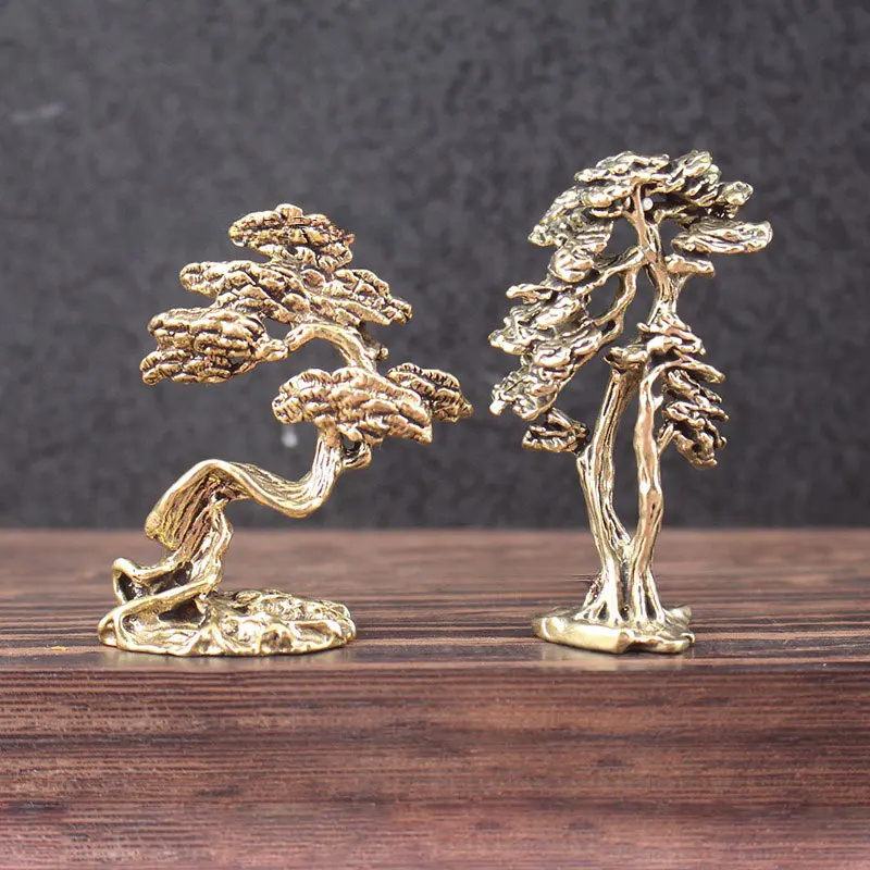1 Mini Bonsai Tree Statue Copper Alloy Miniature Welcoming Pine Miniature Tree Statue Landscape Decoration Metal Handicraft - Image 3